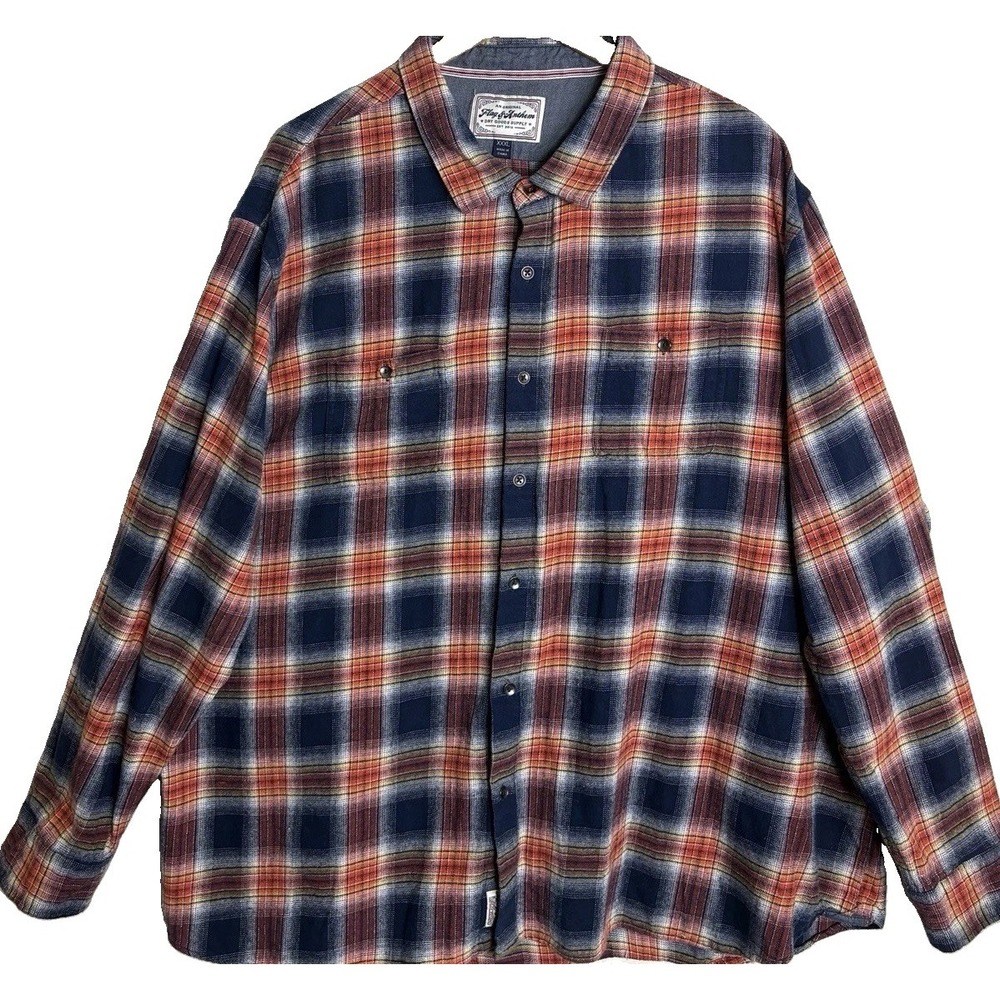 Flag & Anthem Plaid Flannel Button Up Shirt Mens 3XL Red Blue Outdoor Utility
